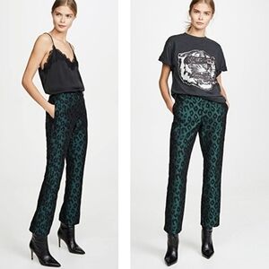 Anine Bing Cindy Emerald Leopard Jacquard Flared Pants